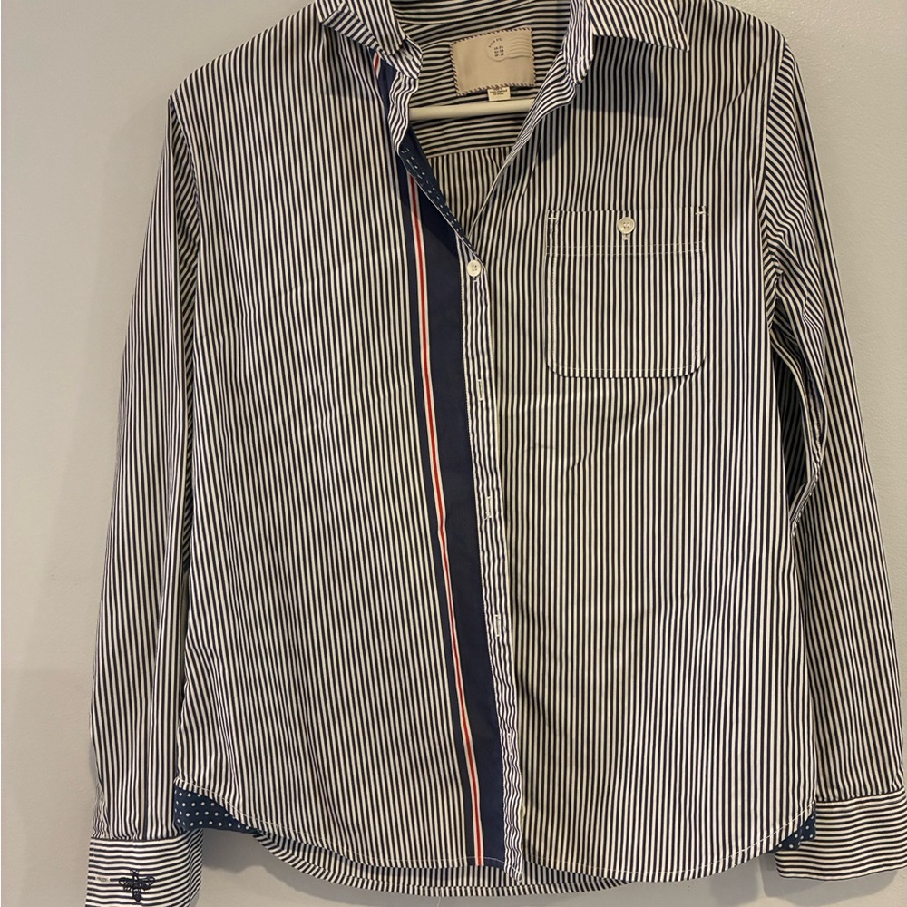 Anthropologie Navy and White Striped Button-Down Shirt